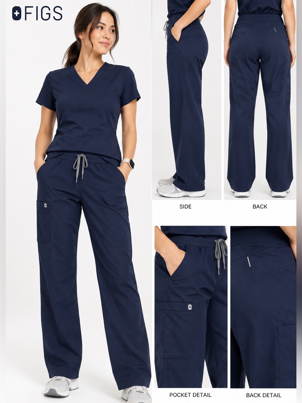 FIGS Kade Straight Leg Cargo Scrub Pants Navy Blue Large T21004